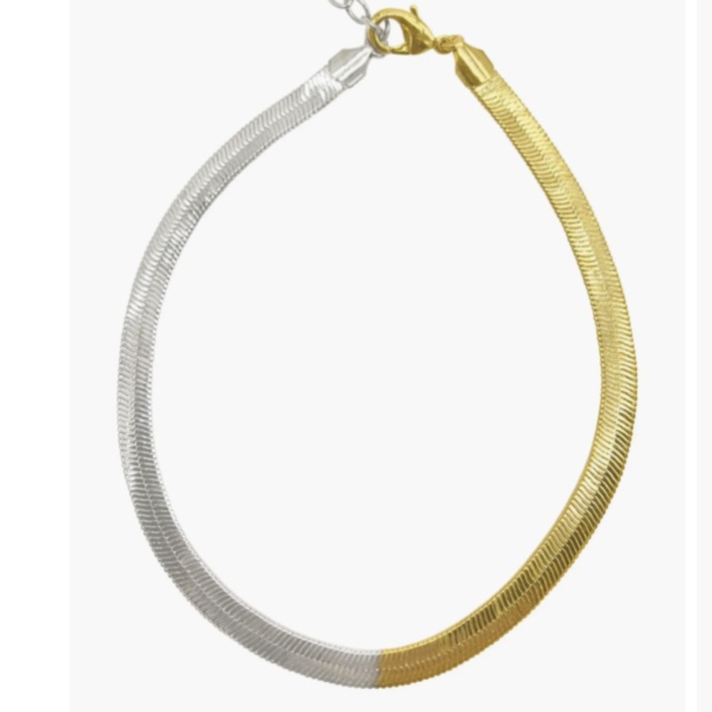 Adornia NWT AUTHENTIC 14K Gold-Plated & White Rhodium Herringbone Necklace. - Picture 6 of 15